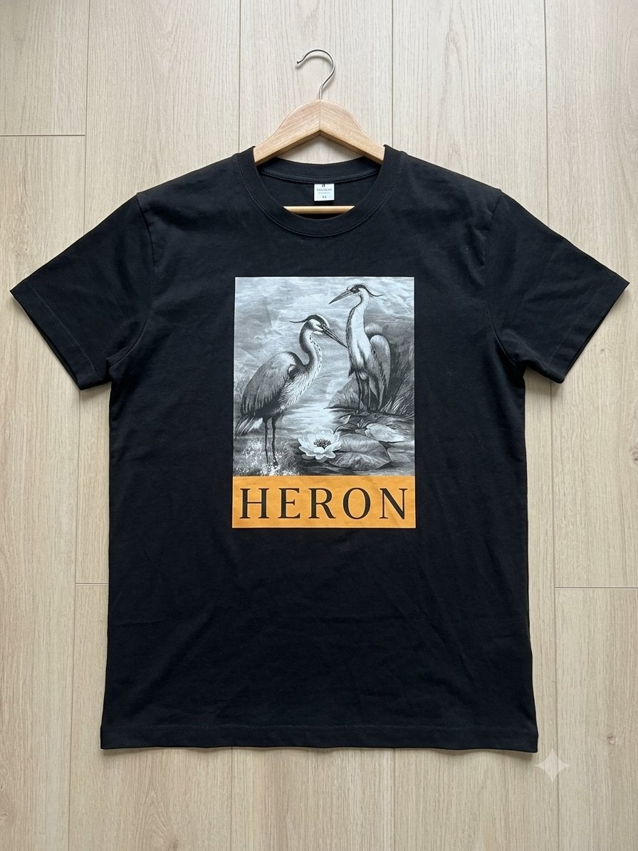 Stijlvol Heron T-shirt met unieke print, Ophalen of Verzenden, Zo goed als nieuw, Maat 48/50 (M), Zwart