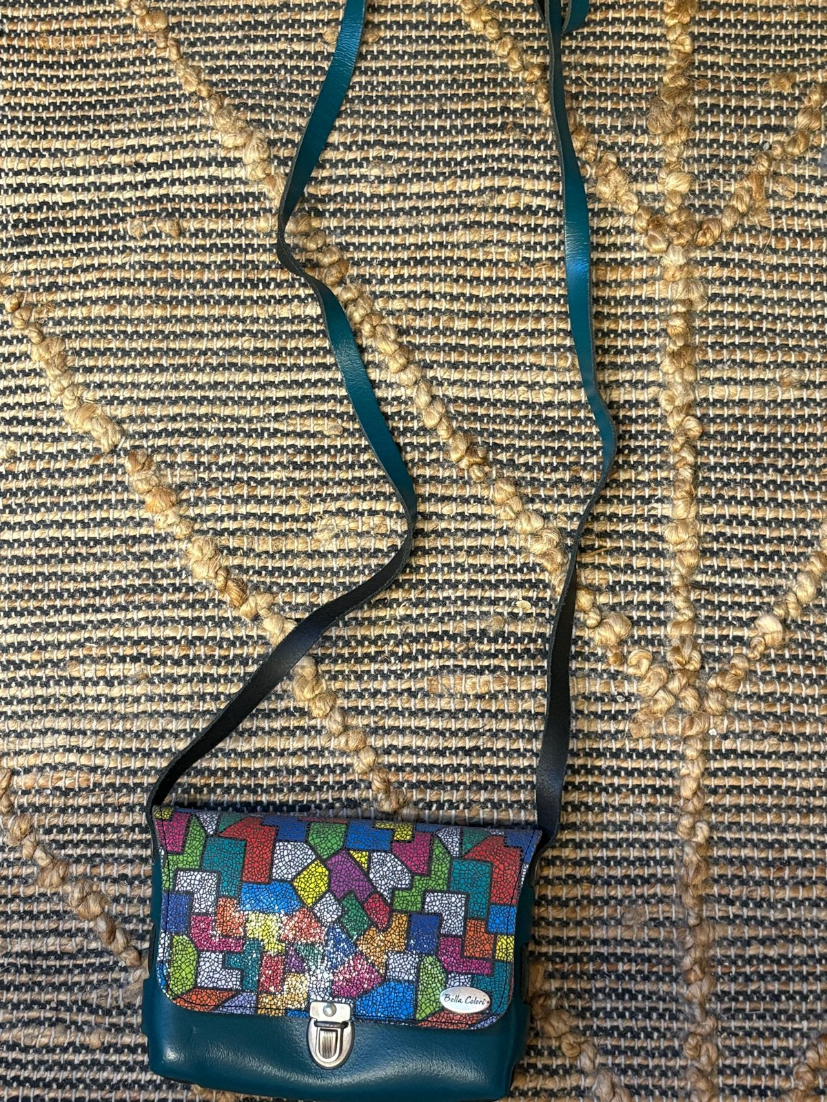 Bella Colori turquoise met multi Schoudertasje - Nieuwstaat, Ophalen of Verzenden, Zo goed als nieuw, Groen, Schoudertasje