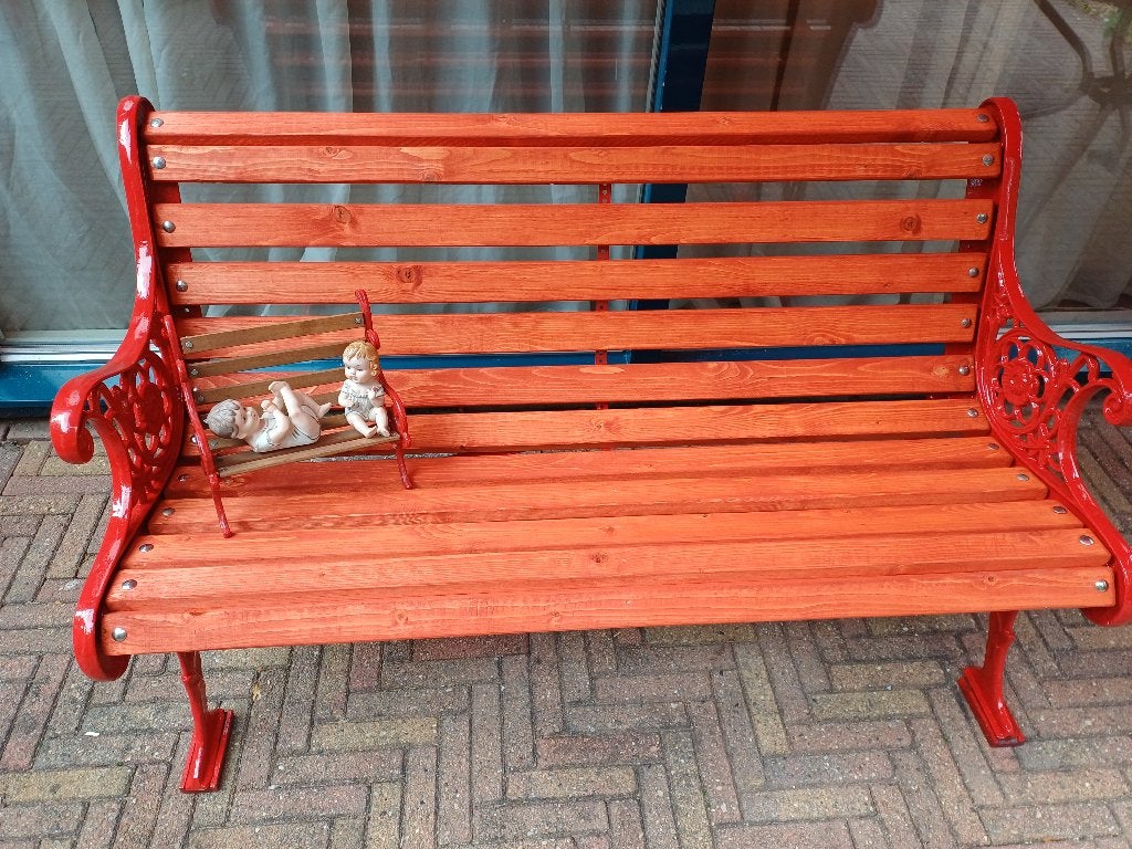 Tuinbank met zeer zware antieke gietijzeren leuningen, Ophalen, Gebruikt, Overige materialen