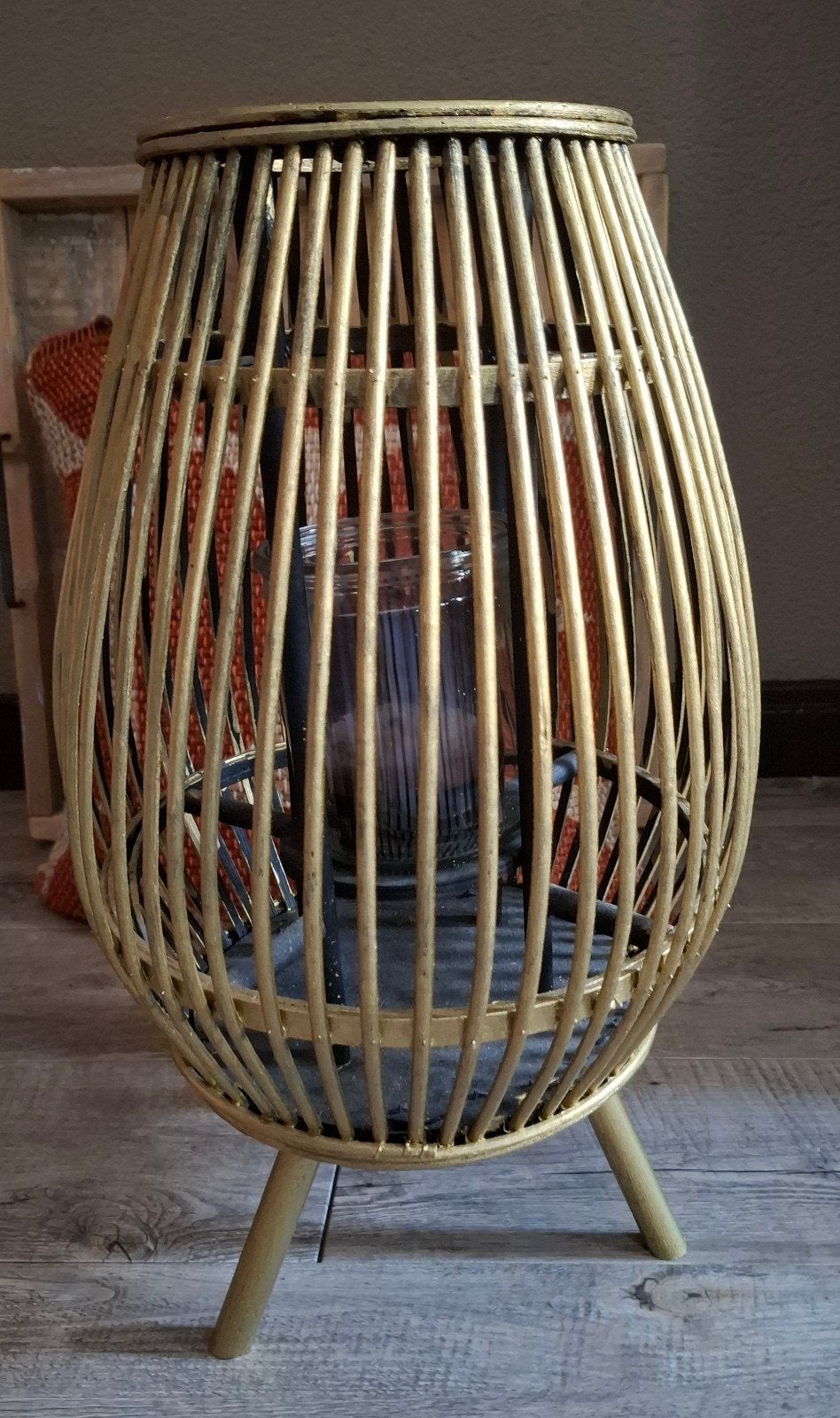 Gouden bamboe lantaarn - 46 cm hoog, Ophalen, Gebruikt, Boho, Scandinavisch, Modern