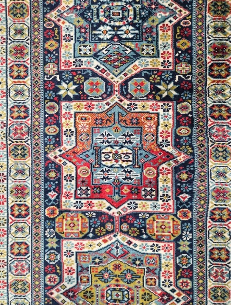 Vintage oosters wol Kazak vloerkleed Blue Stars 70x142cm, Oosters, Vintage, Traditioneel, 100 tot 150 cm, Crème, Onbekend