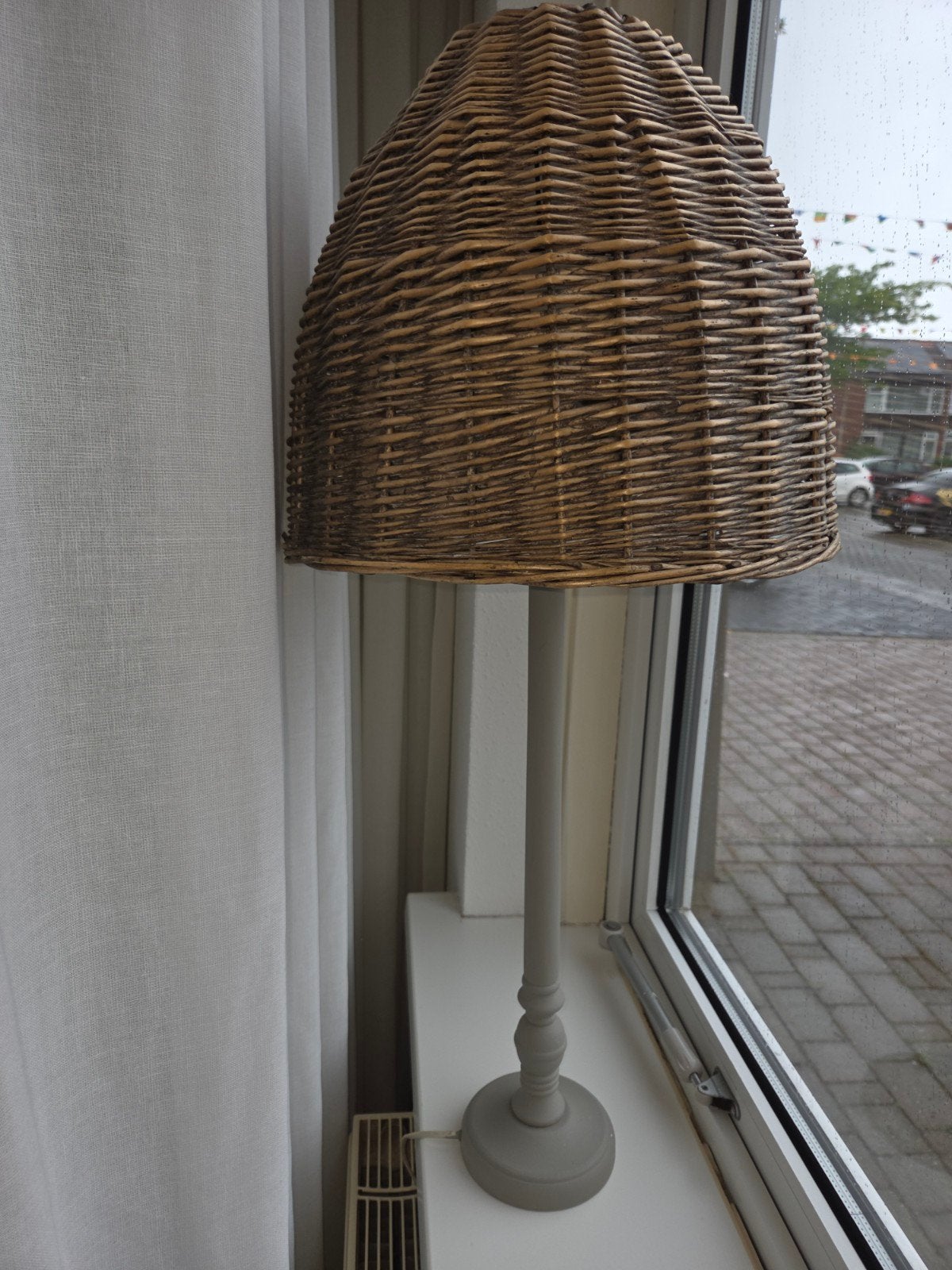 Set van 2 rotan lampen met houten voet voet, 98 cm hoog, Overige merken, Gebruikt, Natuurlijk materiaal, Overige fittingen