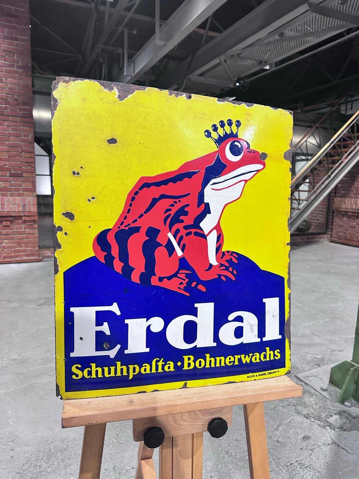 Zeldzaam Erdal Emaille Reclamebord - Kikker met Kroon, Antiek en Kunst, Ophalen of Verzenden