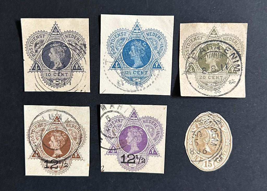 Ned. Indië | Knipsels uit postwaardestukken 1874-1890, Ophalen of Verzenden, Gestempeld, Nederlands-Indië