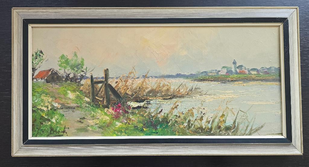 Olieverf schilderij van de schilder Jan Brink (40x18 cm), Ophalen of Verzenden
