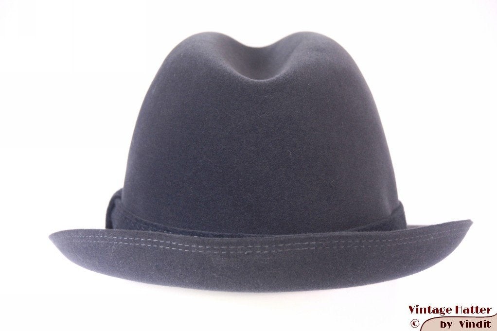 Vintage Gleufhoed Wegener grijzig blauw geborsteld vilt 55 S, Wegener, Hoed, Ophalen of Verzenden, Wegener