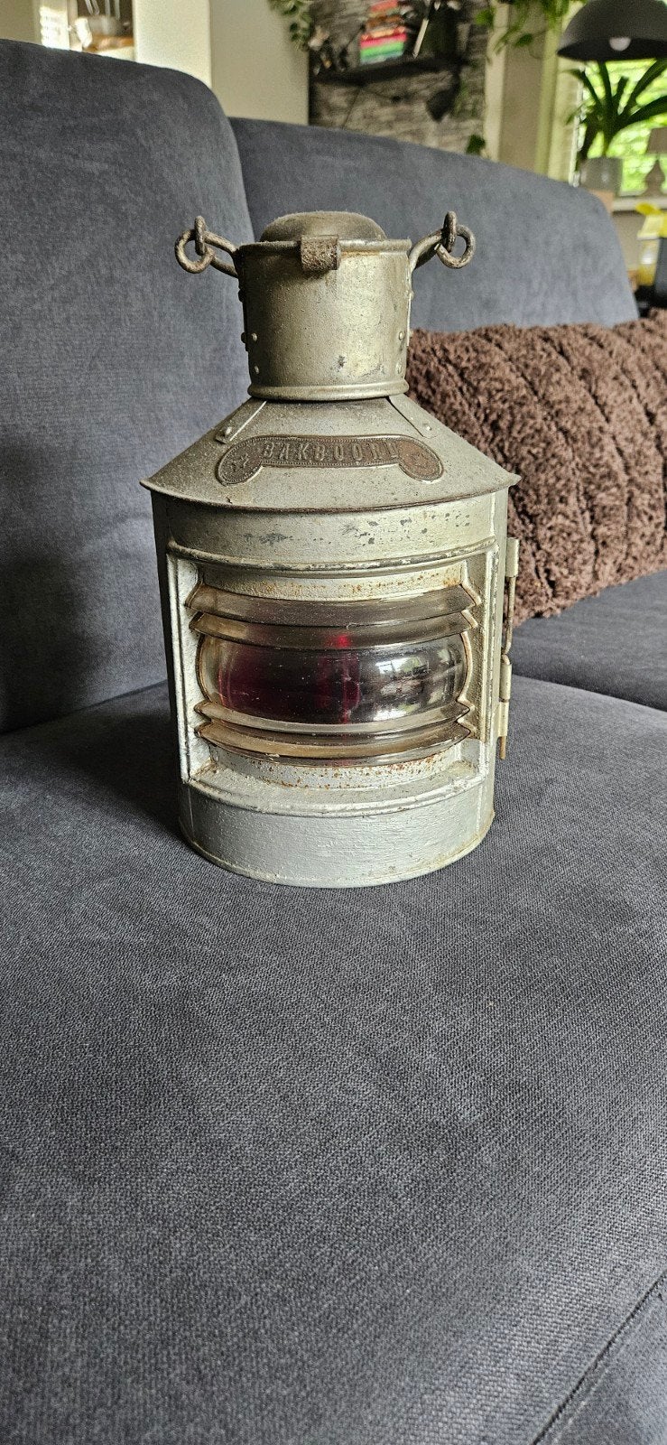 Antieke Scheepslamp Bakboord - Rood Venster, Ophalen of Verzenden