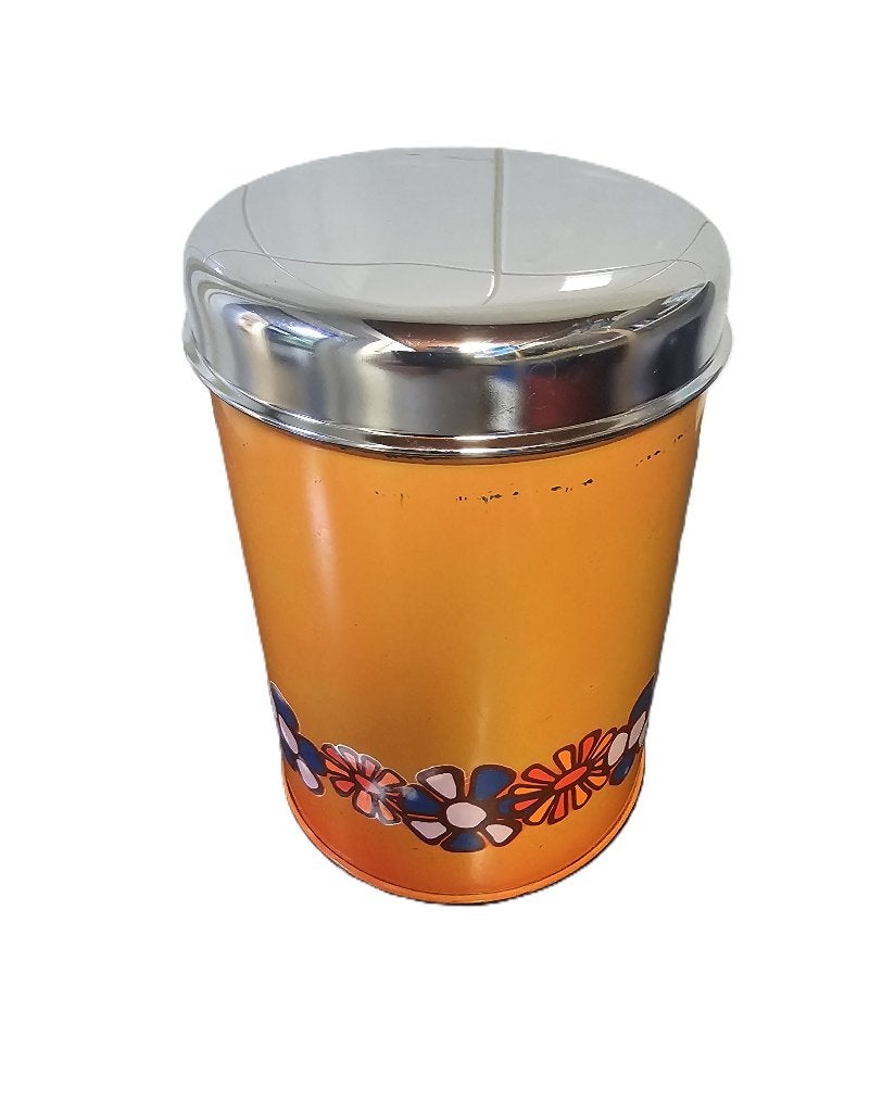 Vintage Brabantia oranje voorraadbus met bloemenmotief, Ophalen of Verzenden