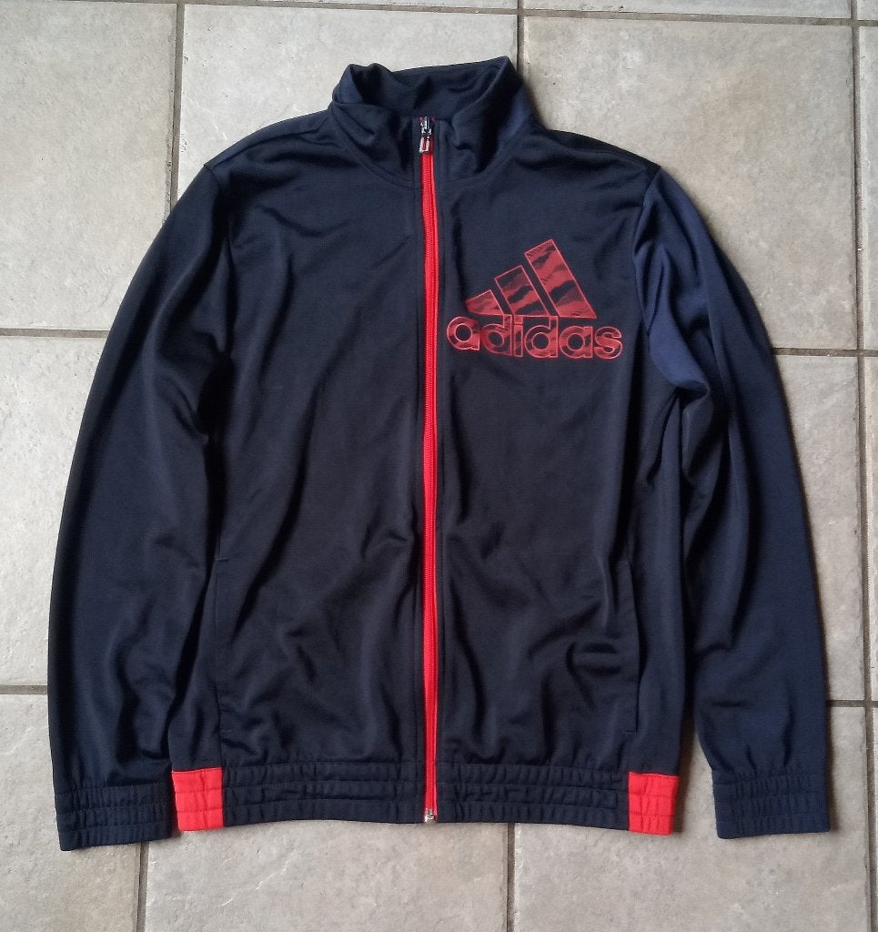 Adidas Trainingsjas maat 164 Blauw Rood, Adidas, Jongen of Meisje, Ophalen of Verzenden, Zo goed als nieuw