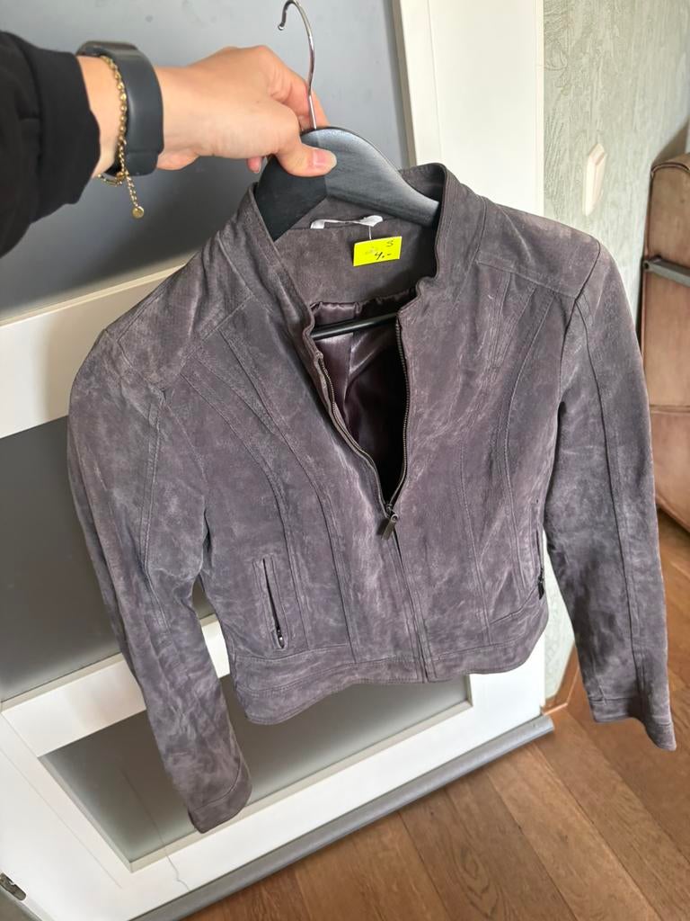 Hema jas bikerjack suede grijs s, Ophalen of Verzenden, Zo goed als nieuw, Maat 38/40 (M), Grijs