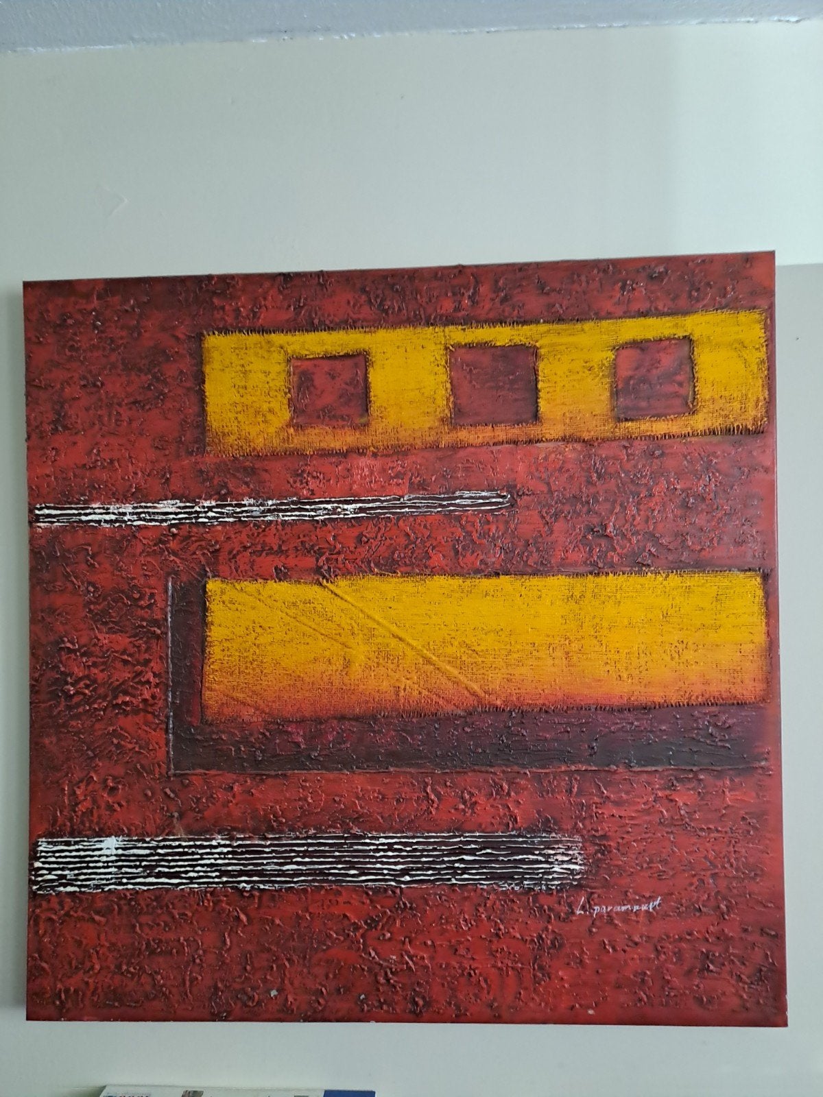 Abstract Schilderij Rood Geel Textuur Canvas, Ophalen