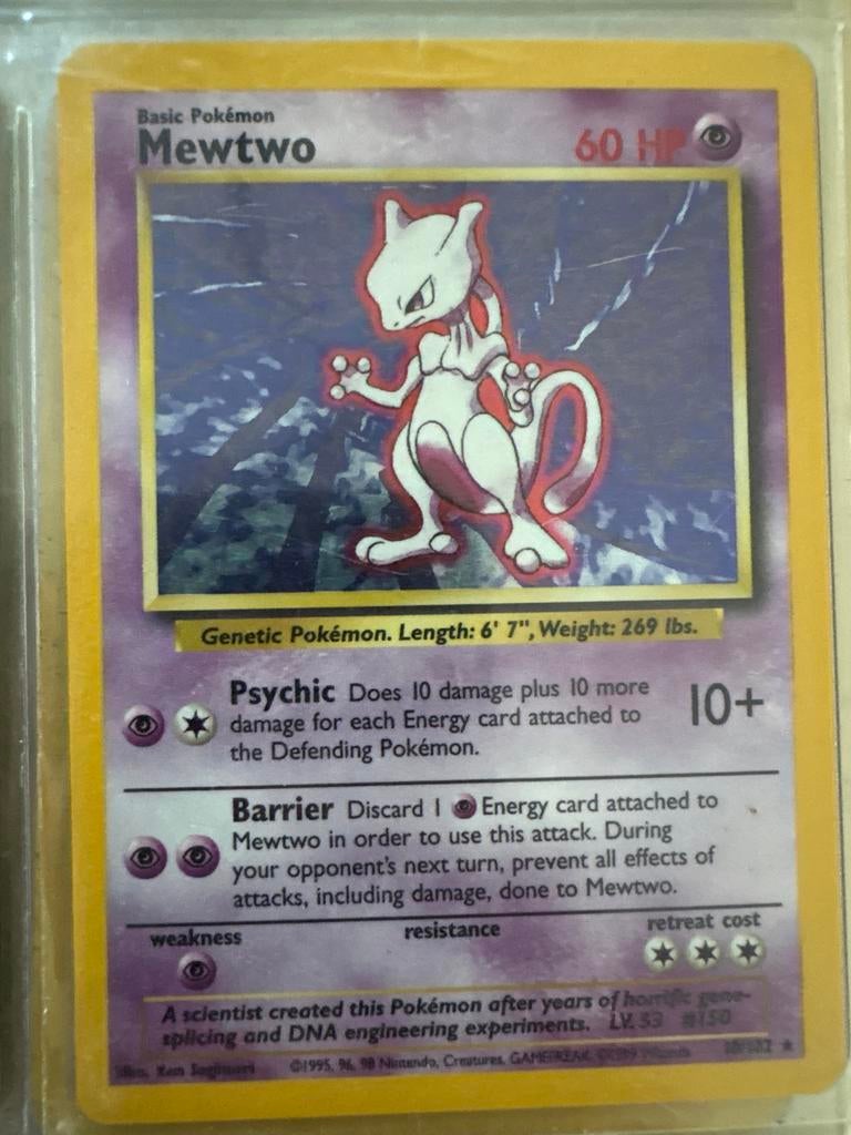Mewtwo Pokémon Kaart (Base Set, Holo, 10/102), Ophalen, Gebruikt, Losse kaart, Foil