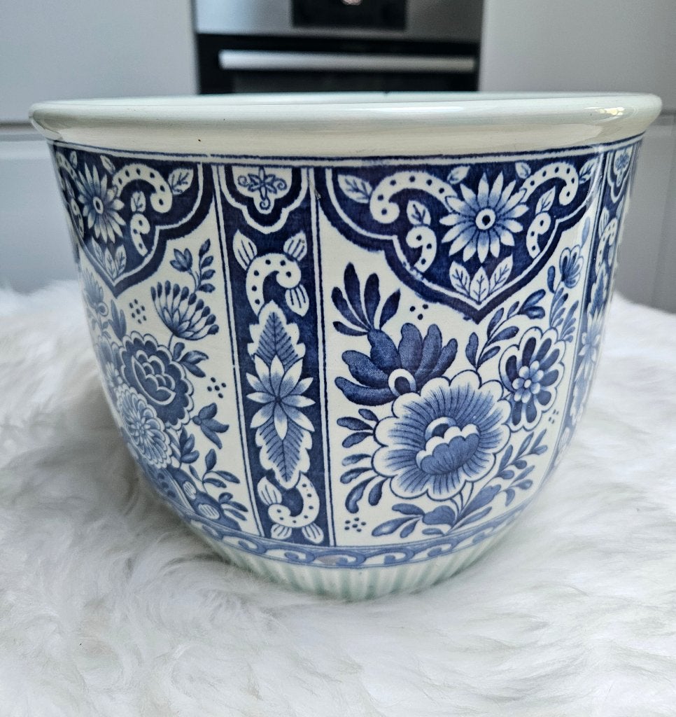 Vintage bloempot Delfts Blauw - Petrus Regout, Rond, Binnen, Ophalen of Verzenden, Zo goed als nieuw