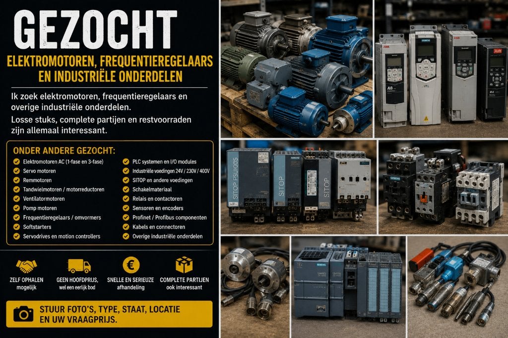 GEZOCHT–Elektromotoren frequentieregelaars industriële, Ophalen of Verzenden
