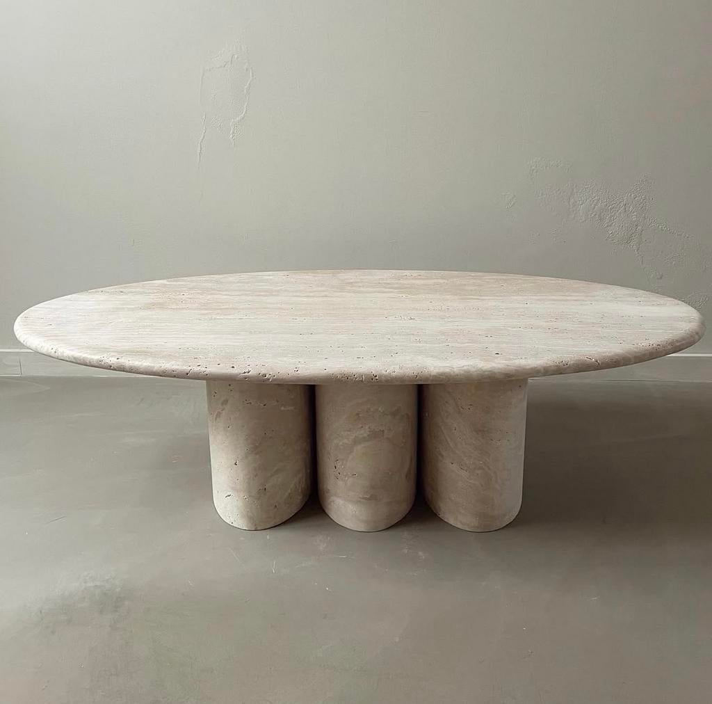 Travertin salontafel ovaal marmer, Huis en Inrichting, Tafels | Salontafels, 100 tot 150 cm, Zo goed als nieuw, Minder dan 50 cm