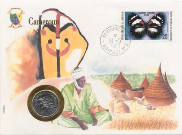 Kameroen Numisbrief 1990, Postzegels en Munten, Ophalen of Verzenden, Overige landen, Gestempeld