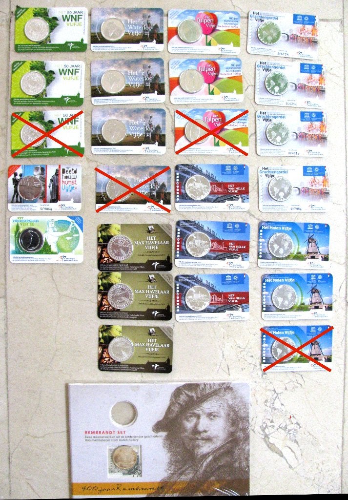 Herdenkingsmunten 22 stuks vijfjes 2012-2013-2014-2015, Ophalen of Verzenden, Koningin Beatrix, Euro's, Zilver
