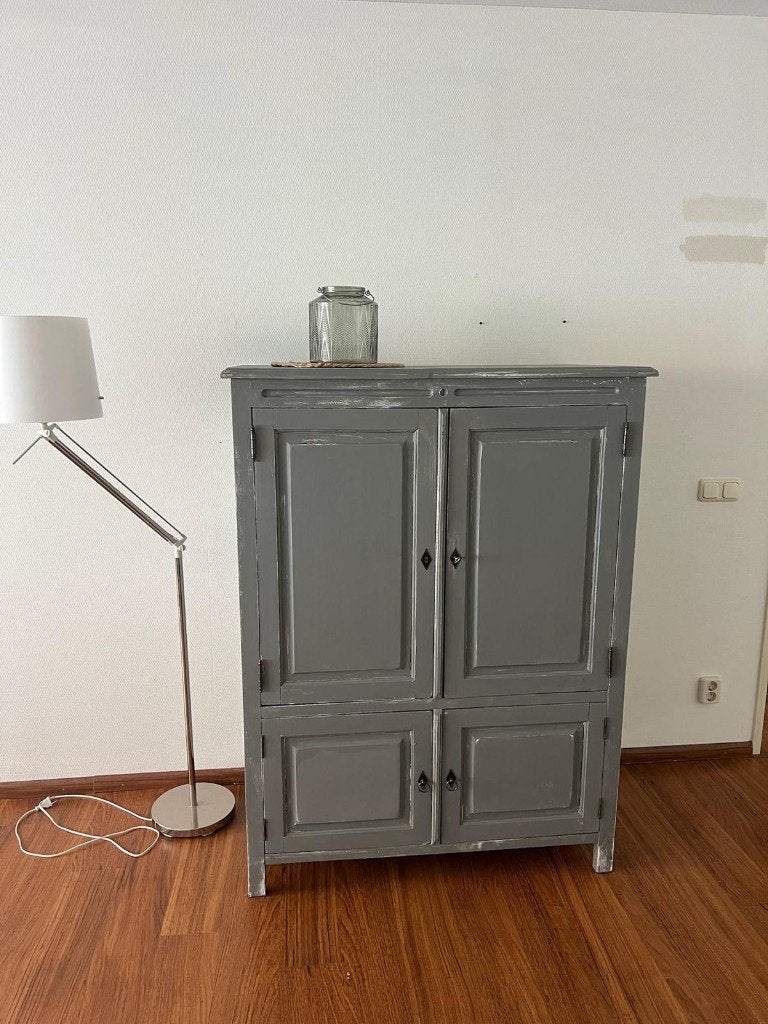 Landelijke brocante kast grijs 110 cm breed, Ophalen, 100 tot 150 cm, 25 tot 50 cm, Gebruikt