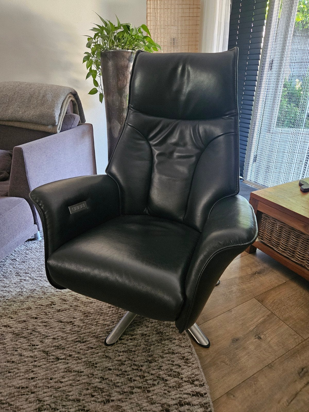 De Toekomst Twice Relaxfauteuil - Zwart Leer, Ophalen of Verzenden, Leer, 50 tot 75 cm