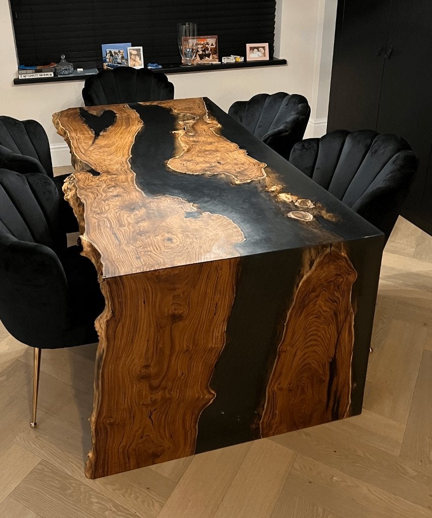 Exclusieve Waterfall Tafel Russisch Olijfhout + Salontafel, Ophalen, 200 cm of meer, 50 tot 100 cm, Zo goed als nieuw