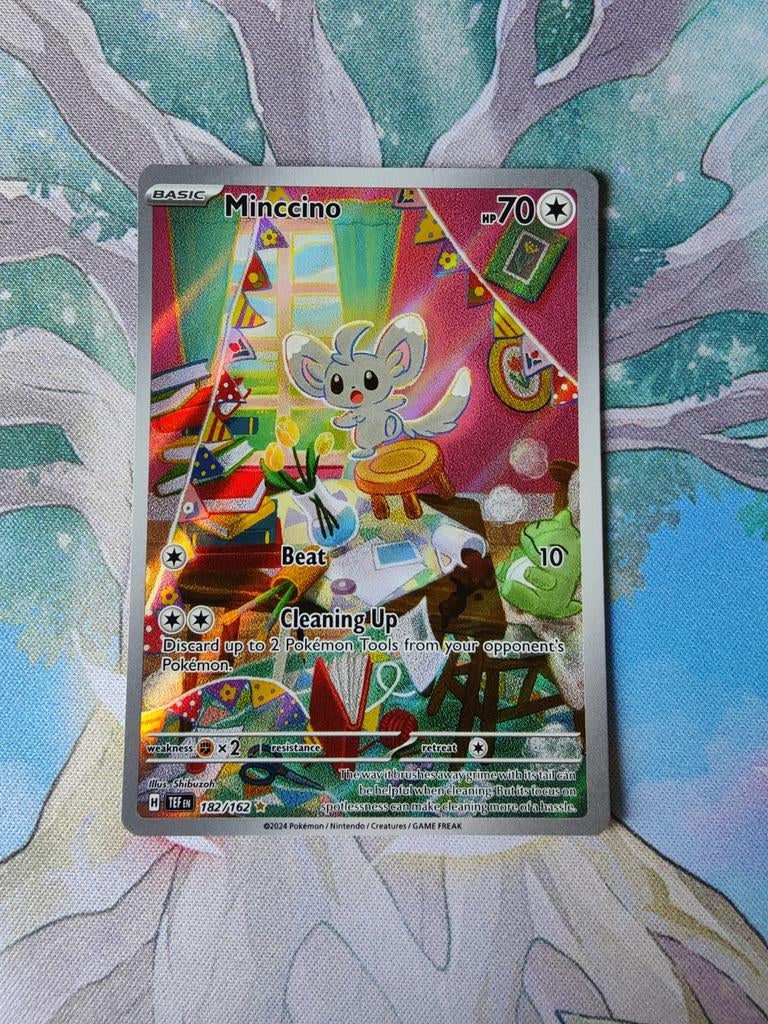 Pokemon temporal forces minccino illustration 182/162, Ophalen of Verzenden, Nieuw, Losse kaart, Foil