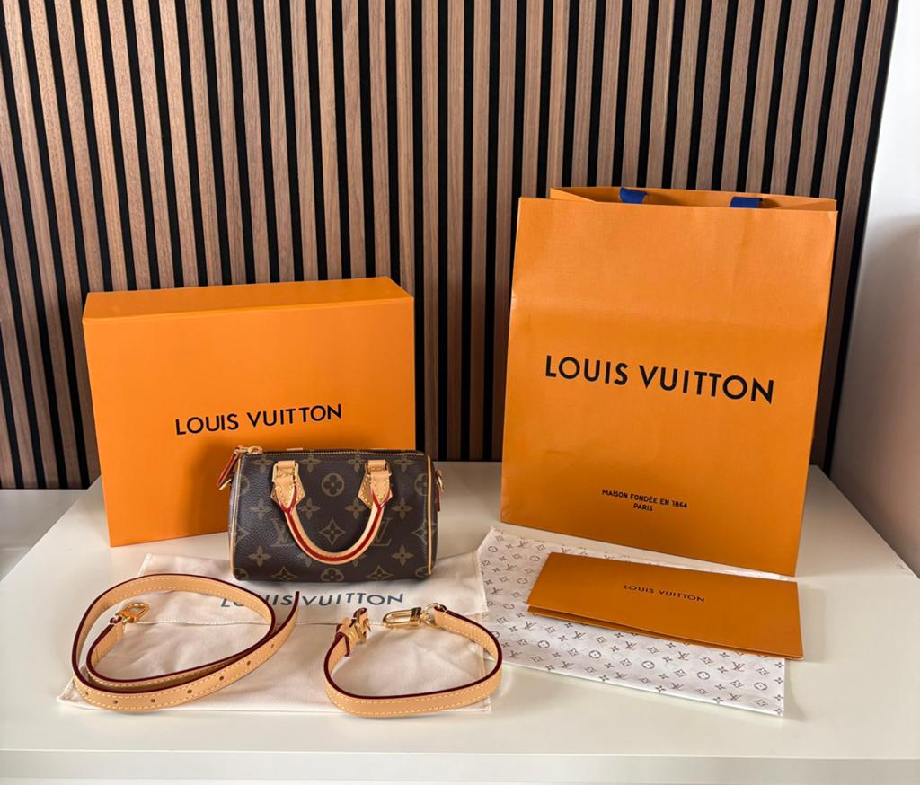 Louis Vuitton nano speedy monogram handtas, Ophalen of Verzenden, Nieuw, Grijs, Handtas