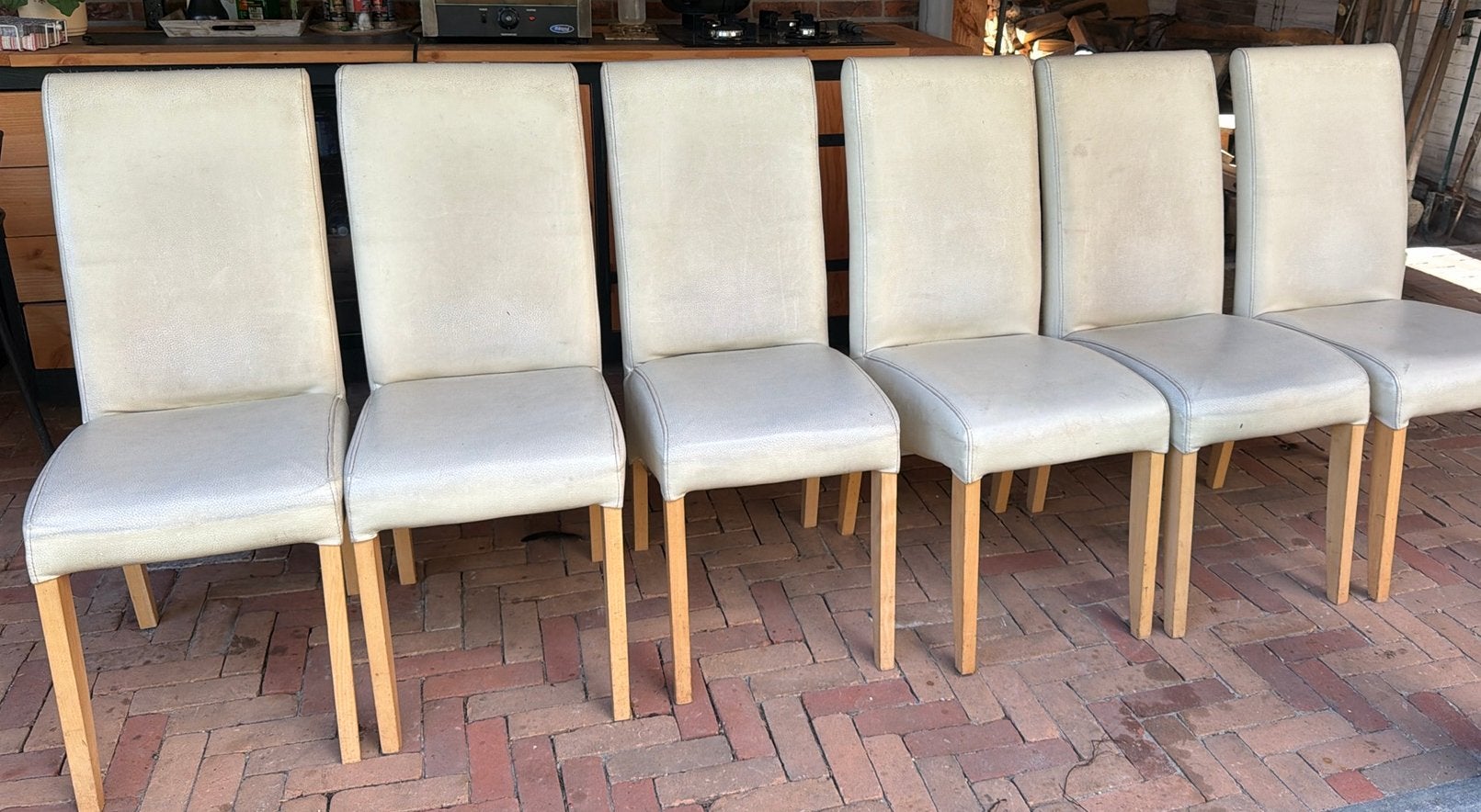 6 eetkamerstoelen, Gebruikt, Wit, Hout, Ophalen of Verzenden