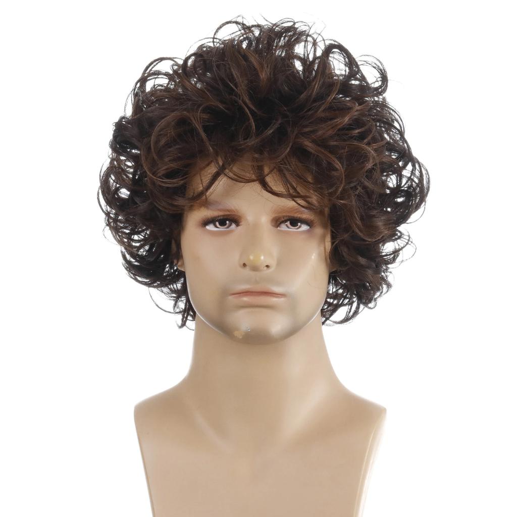 Bruine Krullen Heren Pruik Haarstuk Haren Haarstukje Mannen, Sieraden, Tassen en Uiterlijk, Uiterlijk | Haarverzorging, Verzenden