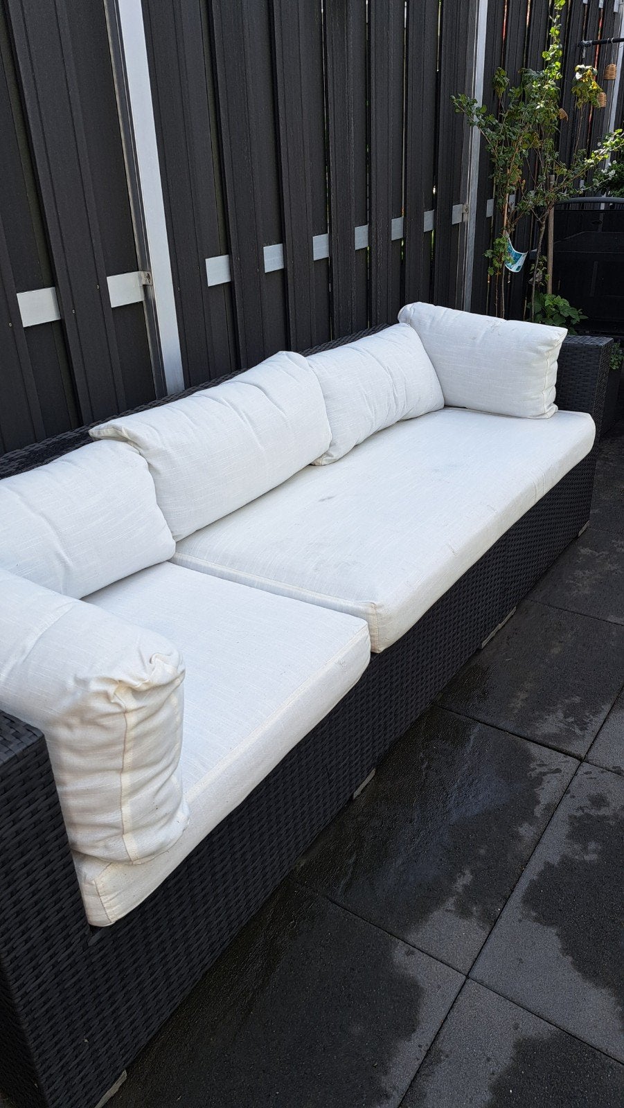 loungebank voor buiten wicker met kussens en 2 kleuren hoeze, Ophalen, Gebruikt, Wicker