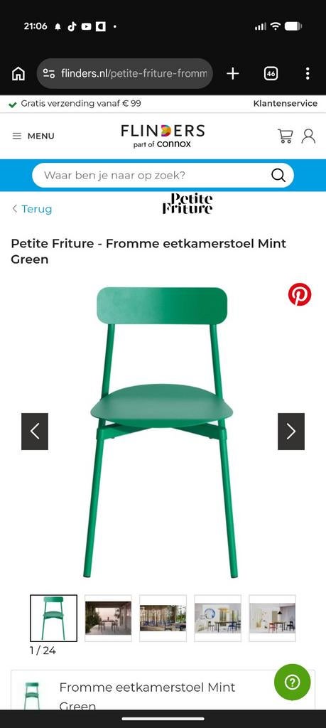 Petite Friture Fromme eetkamerstoel - Mint Groen, Ophalen, Overige kleuren, Zo goed als nieuw, Metaal