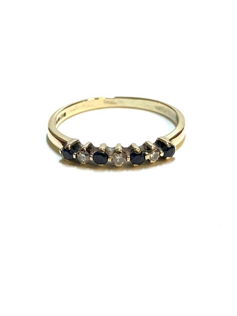 9k gouden ring met saffier en diamant, 18 tot 19, -, -, Ophalen of Verzenden
