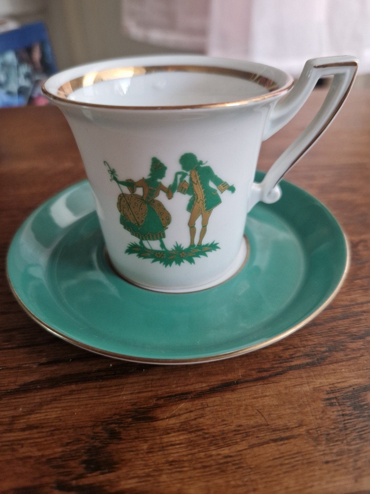 Vintage porseleinen kop en schotel met gouden rand, Ophalen of Verzenden
