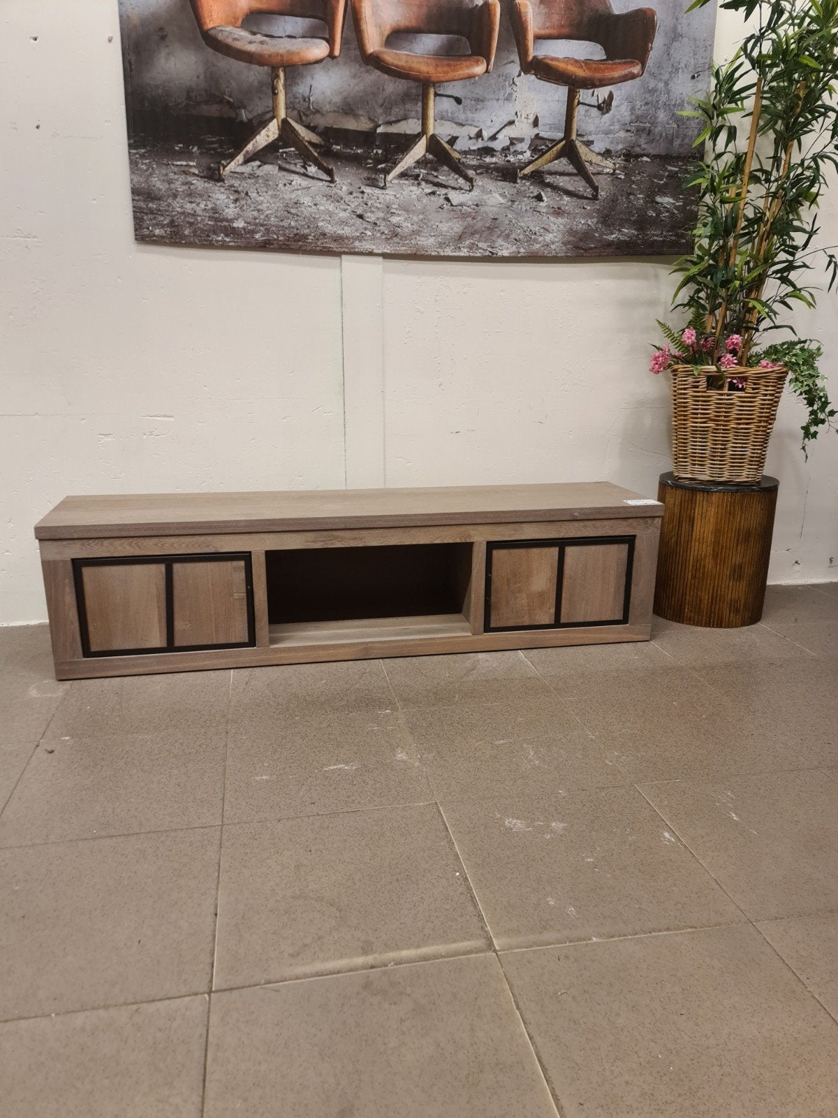 nieuw landelijk tv meubel 191x48x45cm grijs eikenhout €495, Ophalen, Hout, Meerkleurig, .