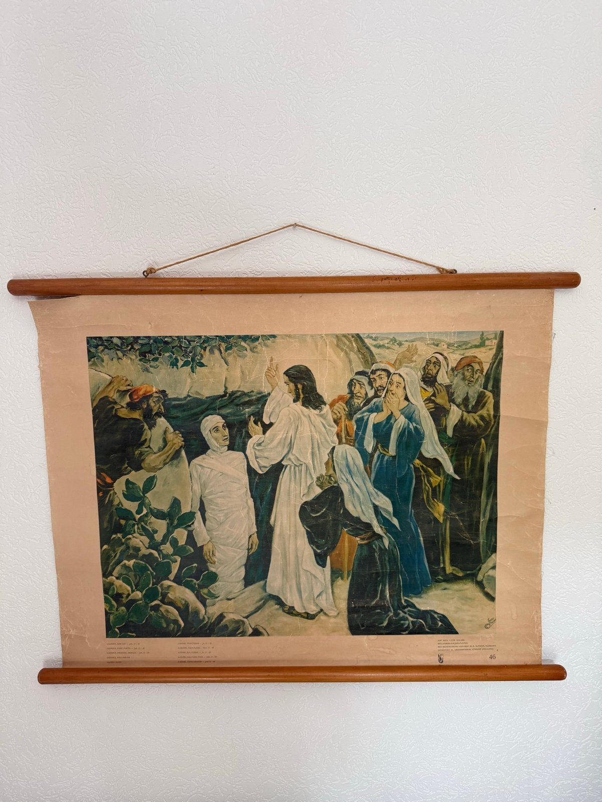 Vintage Bijbelplaat/schoolplaat:Opwekking van Lazarus (1955), Ophalen of Verzenden, Overige thema's