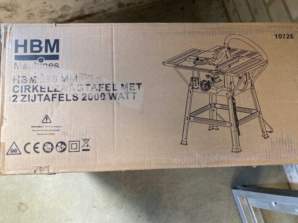 HBM 250 mm. Cirkelzaagtafel Met 2 Zijtafels 2000 Watt, Ophalen, Cirkelzaag, 70 mm of meer, Nieuw