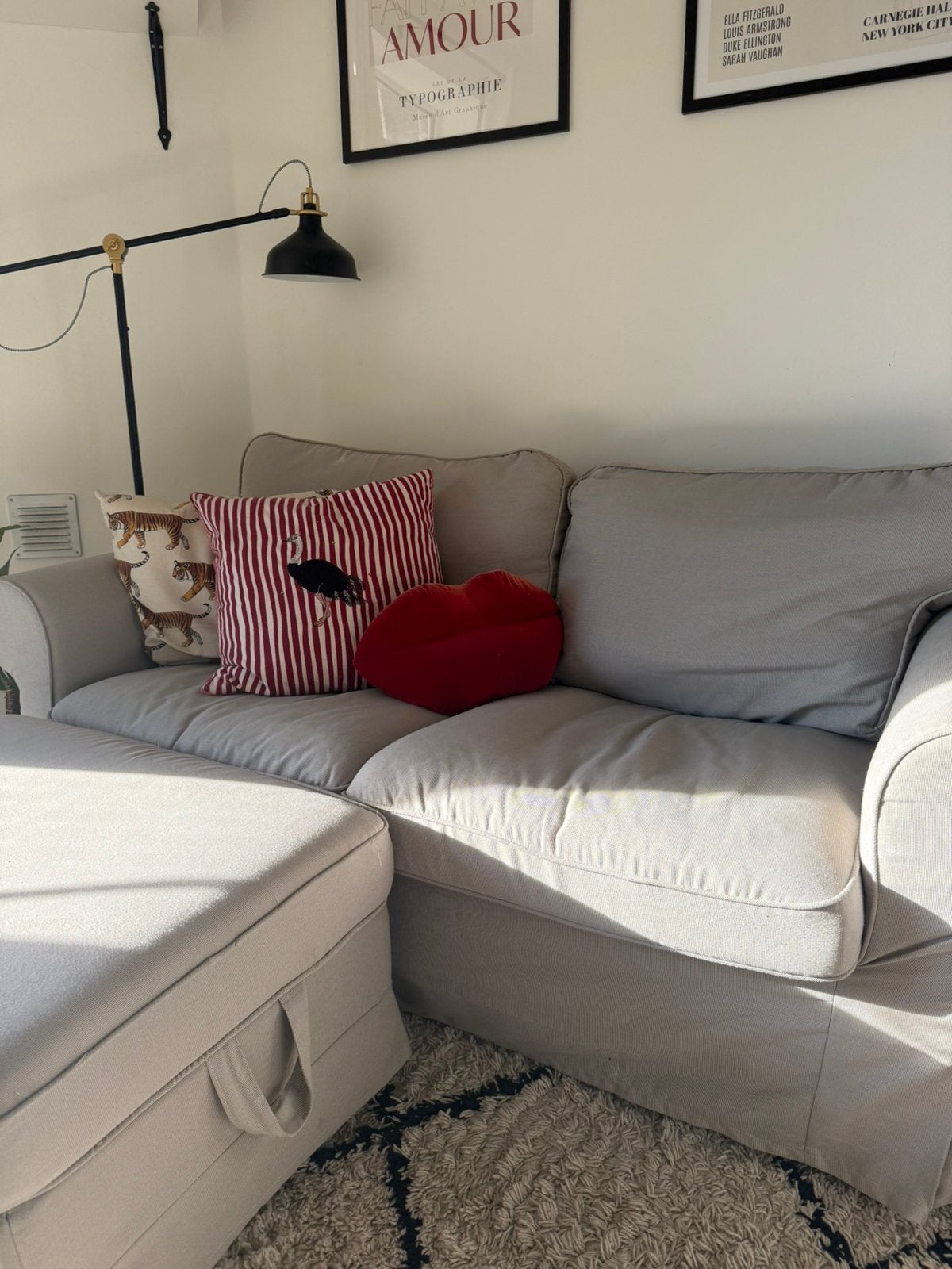 IKEA Ektorp 2-zitsbank met poef - Beige (BIEDEN GEWAARDEERD), Ophalen, Gebruikt, Stof