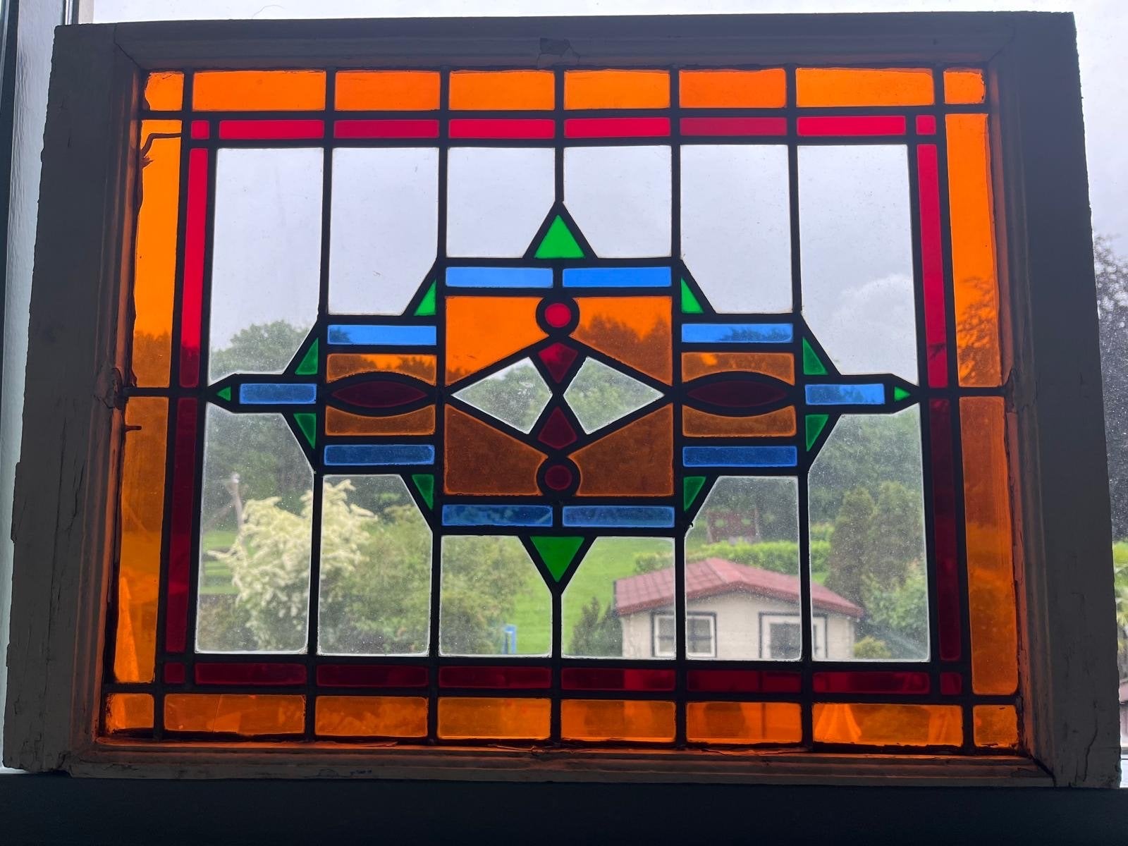 Prachtig Glas-in-lood Raam - 74x53 cm, Doe-het-zelf en Verbouw, Glas en Ramen, Ophalen, Gevelraam of Ruit, Gebruikt, Minder dan 80 cm