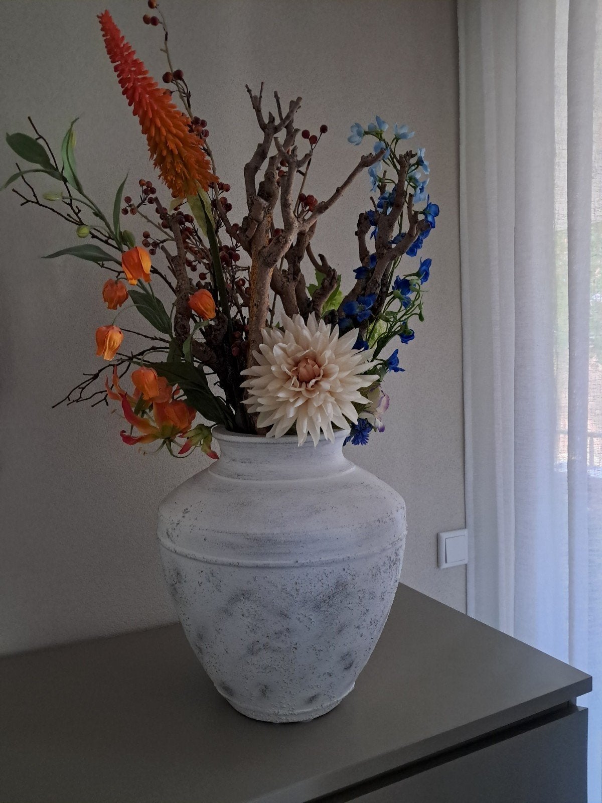 Hele mooie grote pot met zijde bloemen, Ophalen, 90 cm, Meerkleurig, Zo goed als nieuw