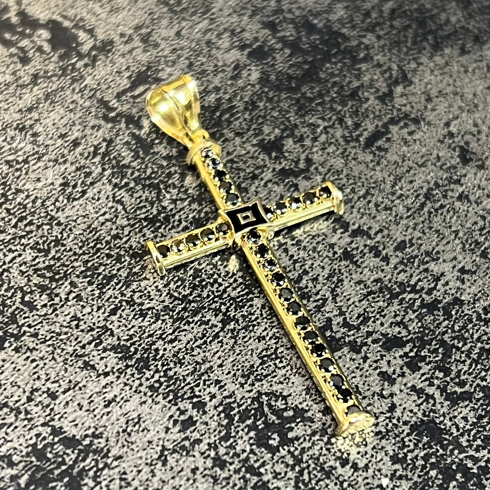 14 karaat gouden kruis hanger onyx stenen zwart, Ophalen of Verzenden, Nieuw, Goud, Kruis of Symbool