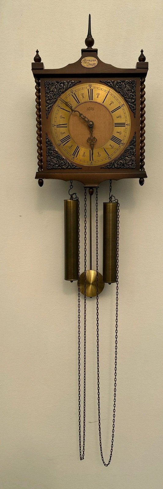 Antieke Wandklok met Gewichten - Tempus Fugit, Ophalen of Verzenden