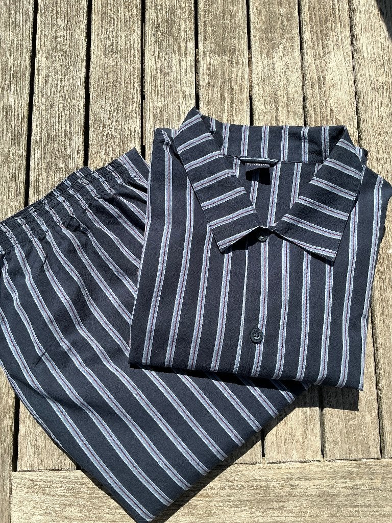 Pyjama van Schiesser, donkerblauw met strepen, maat 56, Kleding | Heren, Pyjama's, Verzenden, Zo goed als nieuw, Maat 56/58 (XL)