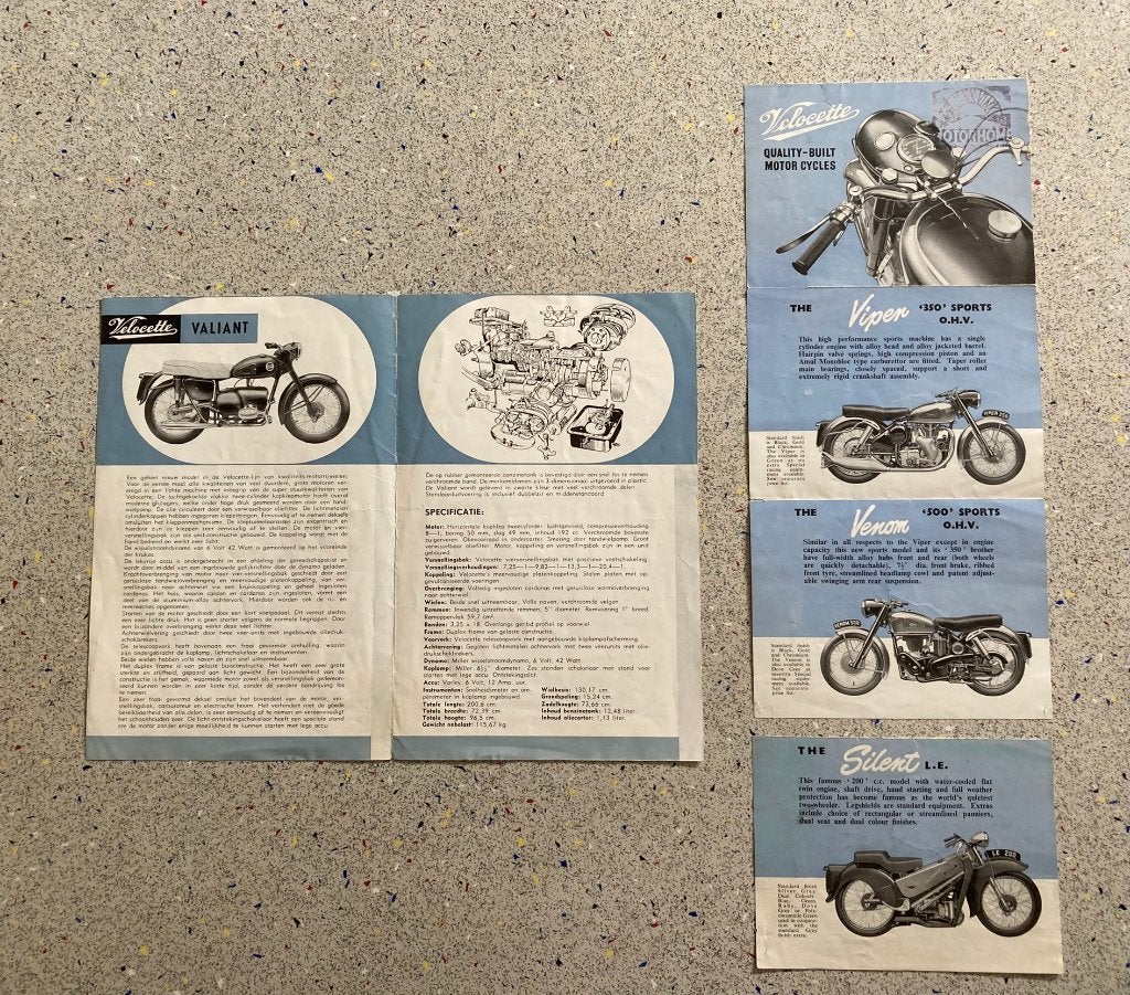 Vintage Velocette Valiant Motorfiets Brochure, Verzenden, Overige merken