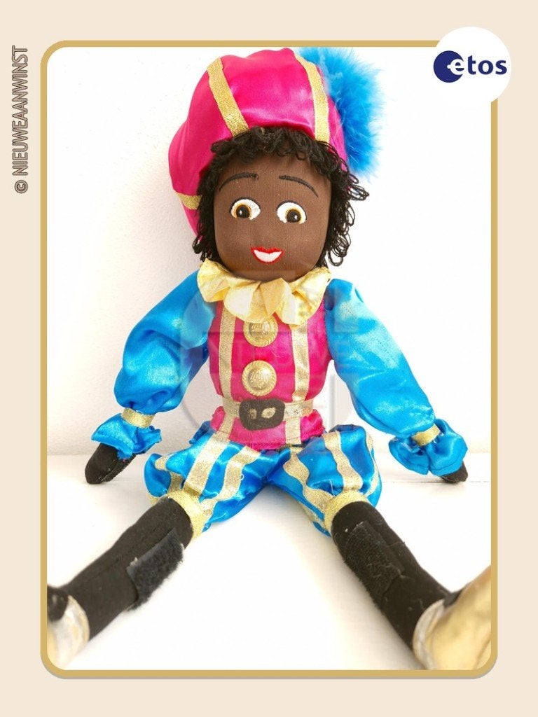 Nostalgische Etos etalage Piet pop - lichtblauw/roze - 45cm, Verzenden, Zo goed als nieuw