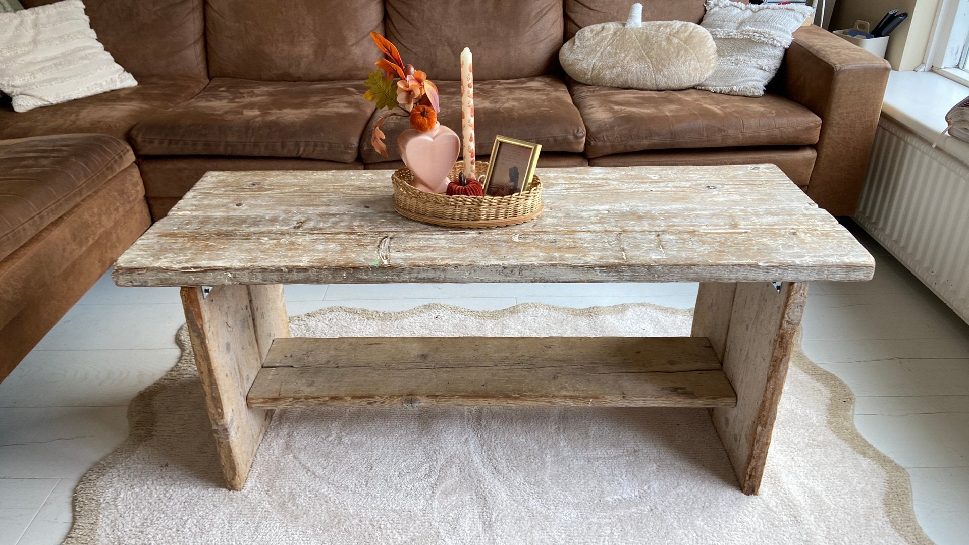 Brocante vintage look salontafel / bankje, Ophalen, Gebruikt, Hout