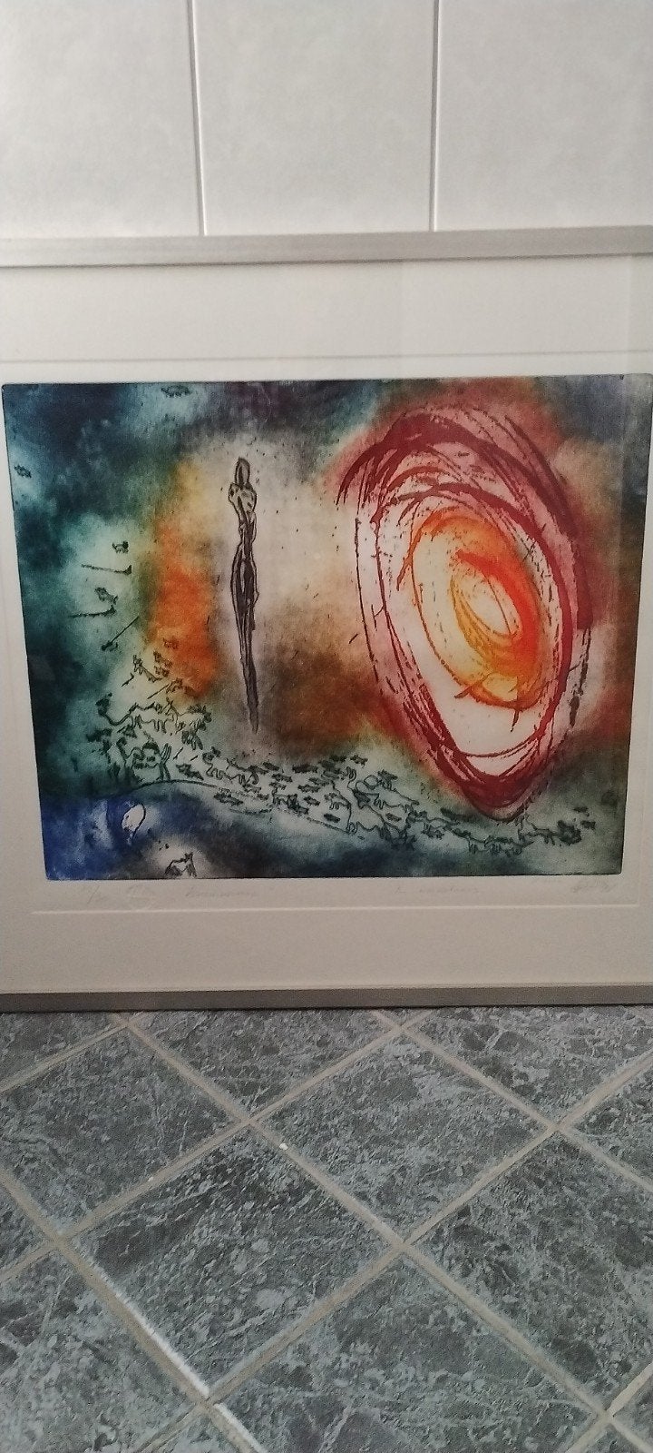 Abstracte Ets met Figuur en Spiraal - Gesigneerd, Ophalen, Ets, Gesigneerd, 2000 tot heden