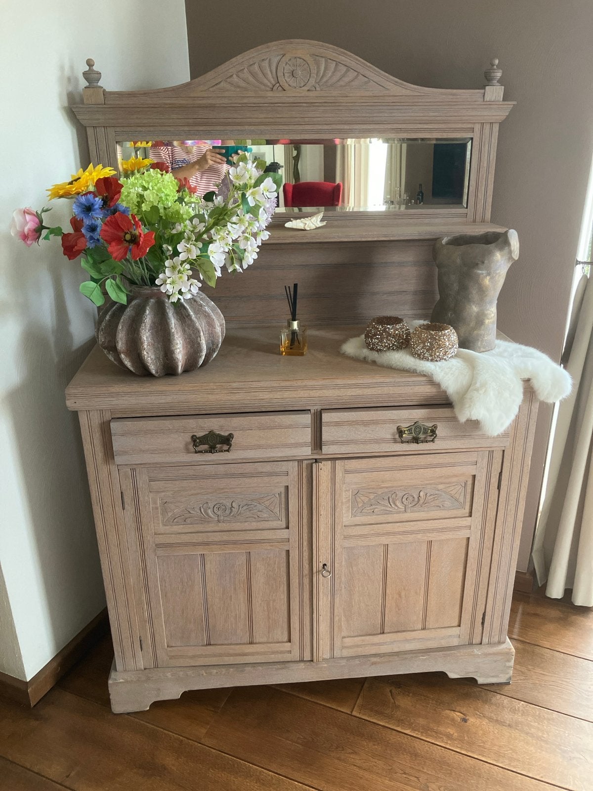 White wash kast met spiegel en lades, Antiek en Kunst, Antiek | Meubels | Kasten, Ophalen