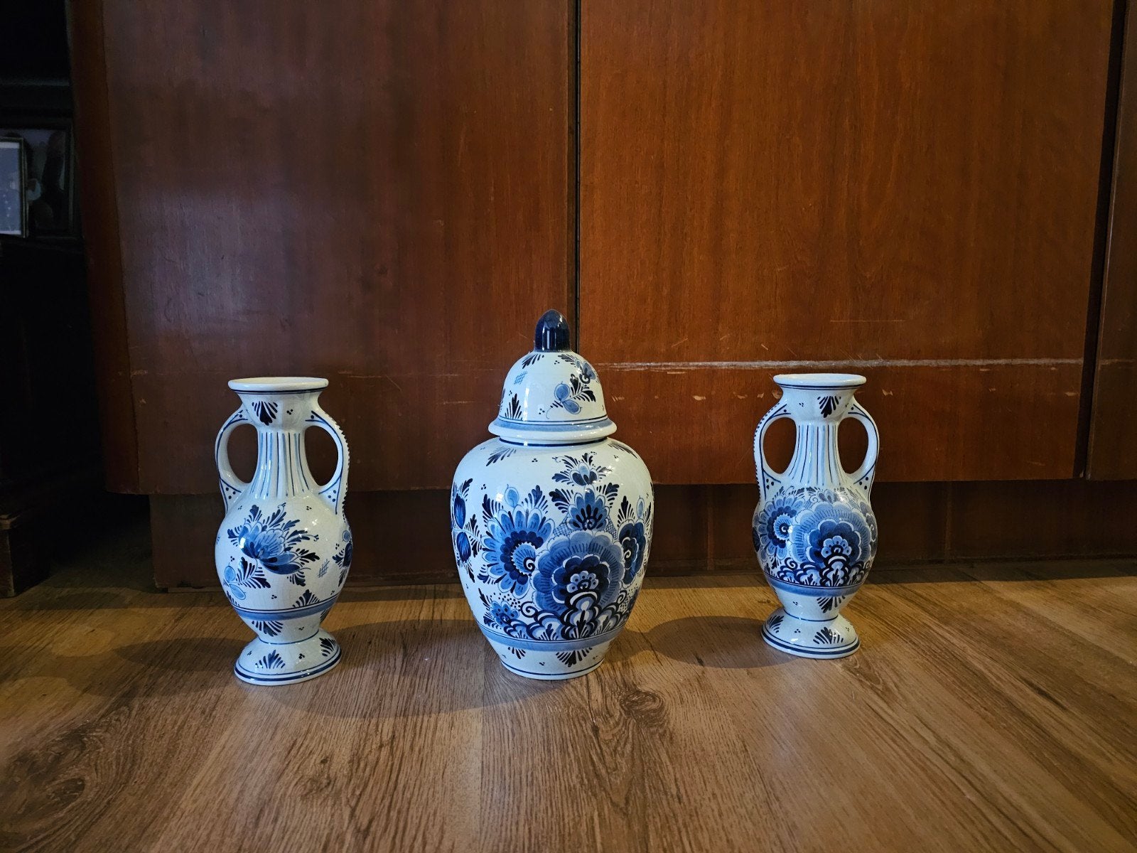 Delfts Blauw Kaststel: Vaas (26cm) en Pot (32cm), Antiek en Kunst, Ophalen
