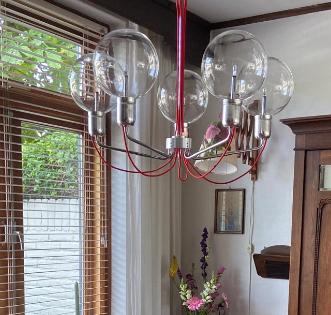 LeitMotiv lamp met glazen bollen en halogeen verlichting, Huis en Inrichting, Lampen | Hanglampen, Ophalen, Gebruikt, Glas, 50 tot 75 cm
