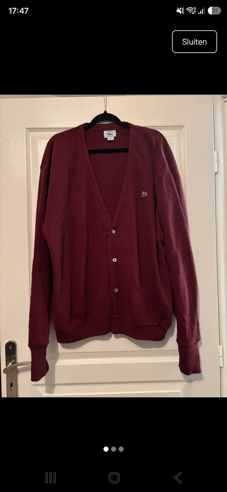 Lacoste Wollen Vest Bordeaux Rood Maat XL, Lacoste, Maat 56/58 (XL), Ophalen of Verzenden, Gedragen