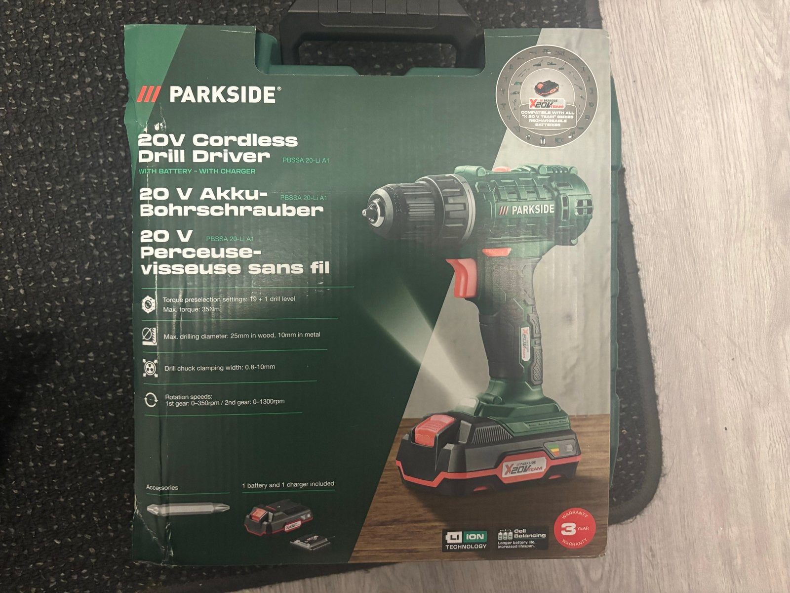 Parkside 20V Accu Boor-/Schroefmachine, Doe-het-zelf en Verbouw, Gereedschap | Boormachines, 600 watt of meer, Variabele snelheid